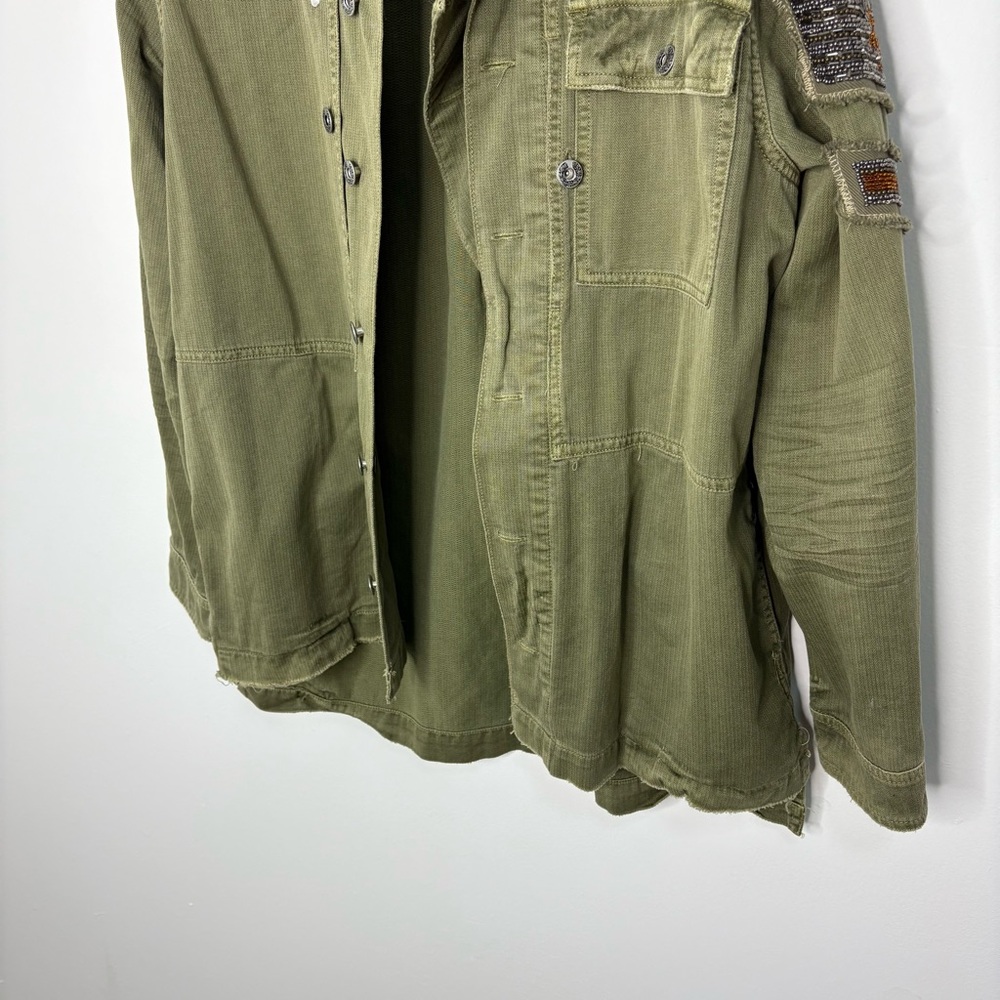 Free People Green Embellished Military Shirt Jacket Size Small - Picture 4 of 12